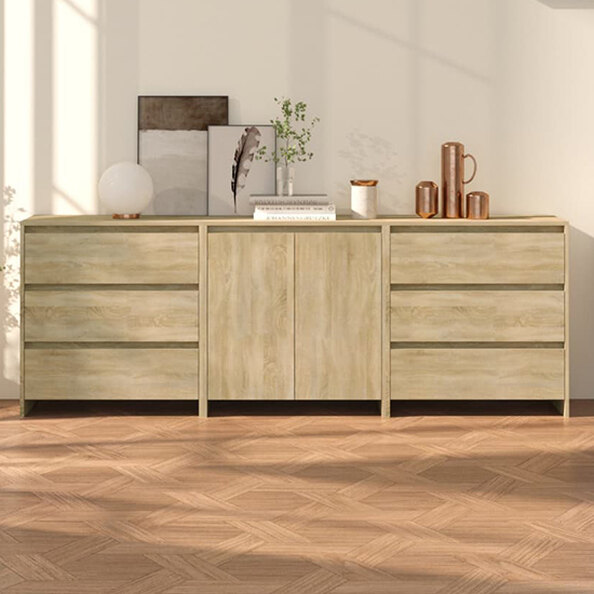 Pepa Wooden Sideboard With 2 Doors 6 Drawers In Sonoma Oak