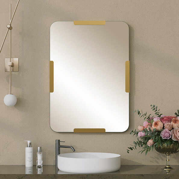Pera Glass Decorative Wall Mirror with Gold Metal Frame