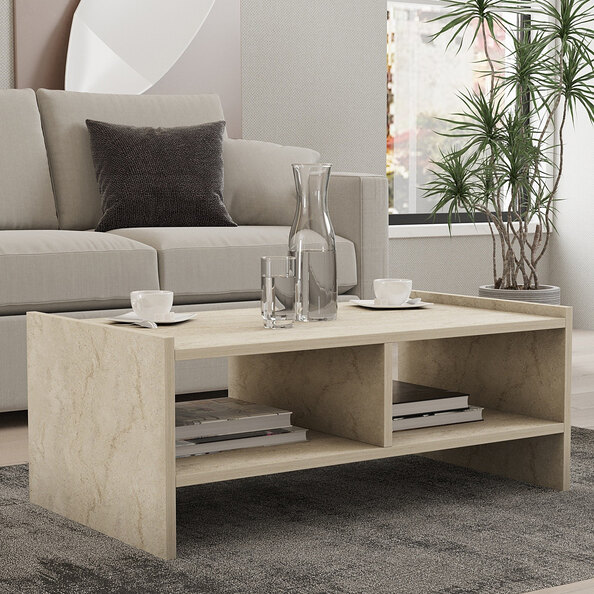 Pera Wooden Coffee Table in Travertine Marble Effect