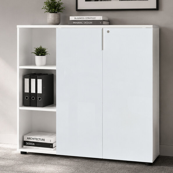 Pescara High Gloss Office Office Cabinet with 2 Doors 3 Shelves in White