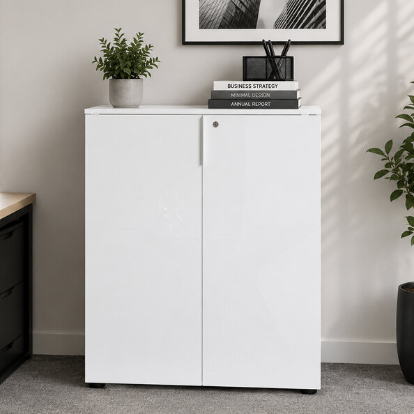Pescara High Gloss Office Office Cabinet with 2 Doors in White