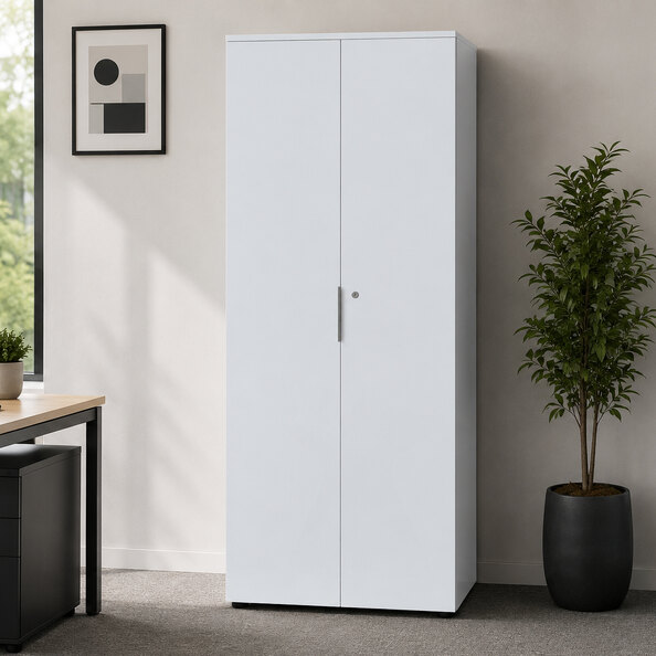 Pescara High Gloss Tall Office Filing Cabinet with 2 Doors in White