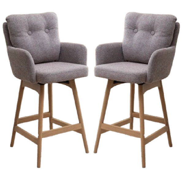 Petaluma Blush Granite Fabric Bar Chairs With Oak Legs In Pair
