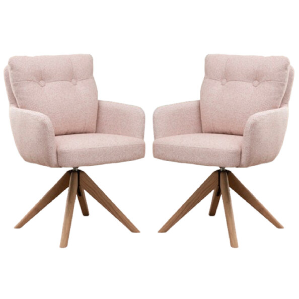 Petaluma Blush Pink Fabric Dining Chairs With Oak Legs In Pair