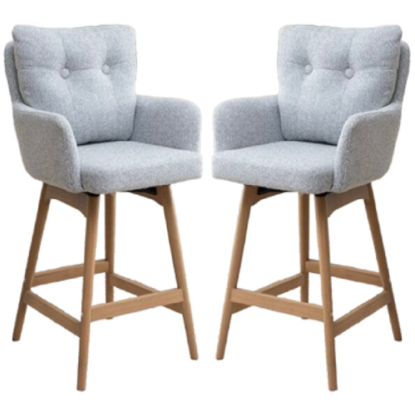 Petaluma Silver Grey Fabric Bar Chairs With Oak Legs In Pair