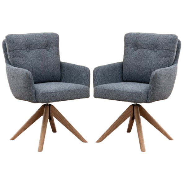 Petaluma Storm Teal Fabric Dining Chairs With Oak Legs In Pair