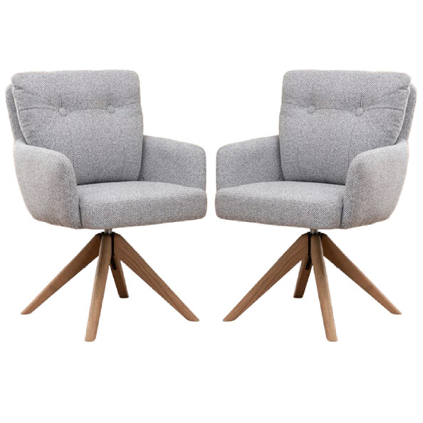 Petaluma Silver Grey Fabric Dining Chairs With Oak Legs In Pair