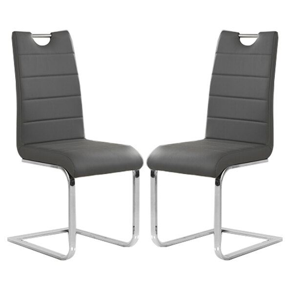 Petra Grey Faux Leather Dining Chairs In Pair