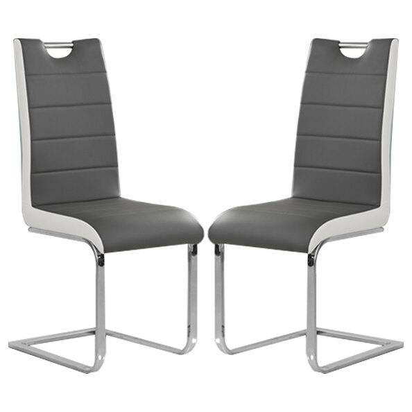 Petra Grey And White Faux Leather Dining Chairs In Pair