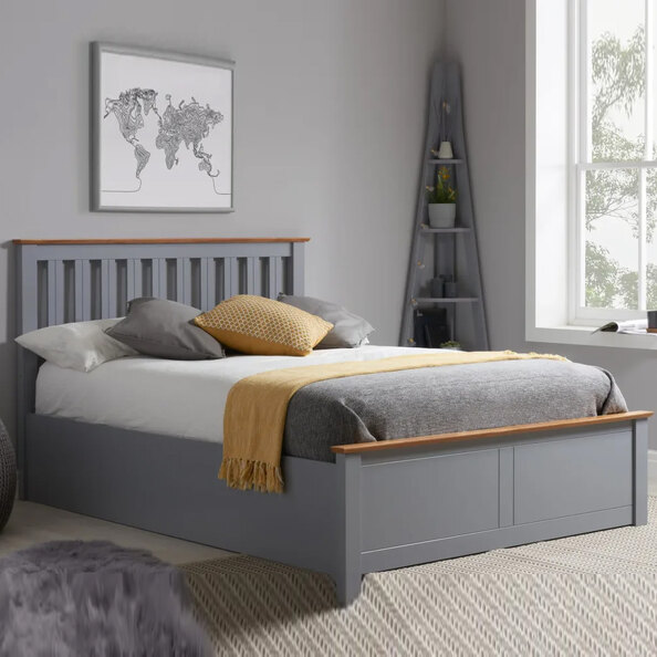 Phoney Wooden Ottoman Storage Single Bed In Stone Grey