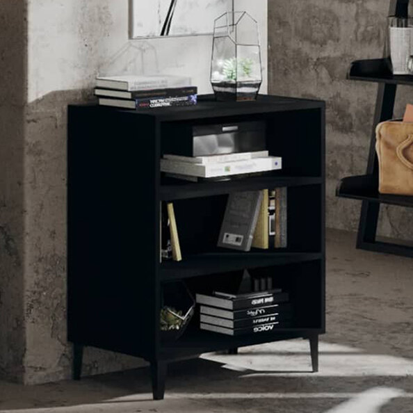 Pilvi Wooden Bookcase With 3 Shelves In Black