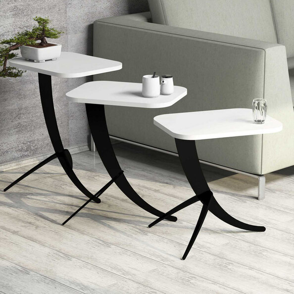 Pion White Wooden Nesting Side Tables with Black Metal Legs