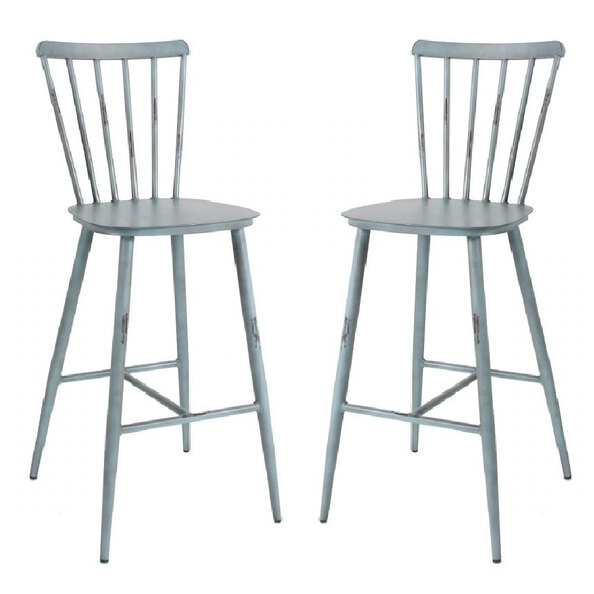Piper Vintage Blue Outdoor Aluminium Bar Chairs In Pair