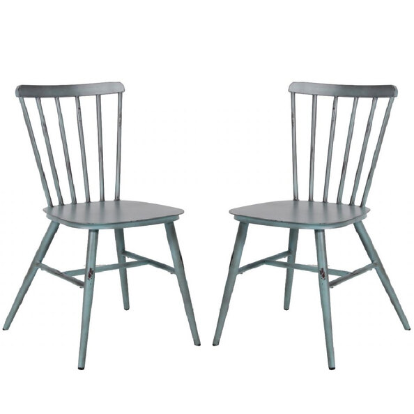Piper Vintage Blue Aluminium Side Chairs In Pair