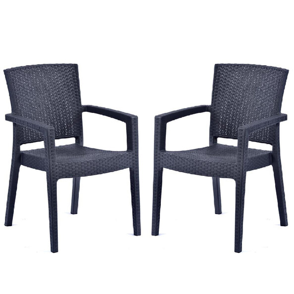 Piraeus Anthracite Polypropylene Arm Chairs In Pair