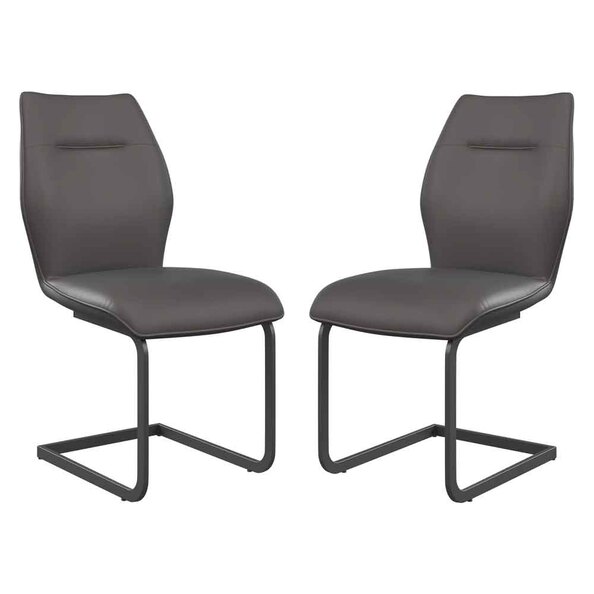 Pisar Grey Faux Leather Dining Chairs with Metal Legs in Pair