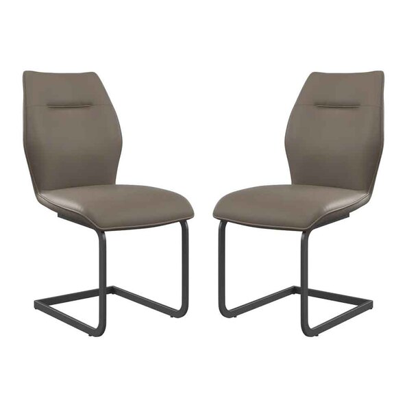 Pisar Taupe Faux Leather Dining Chairs with Metal Legs in Pair