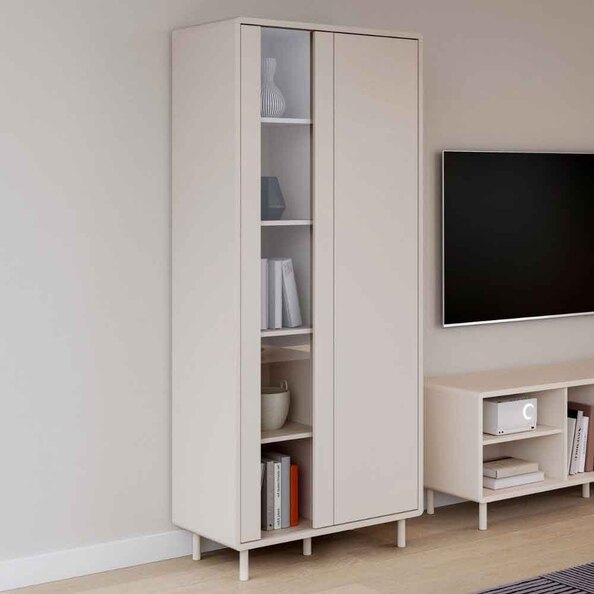 Plyna Tall Wooden Display Cabinet with 2 Doors in Sand