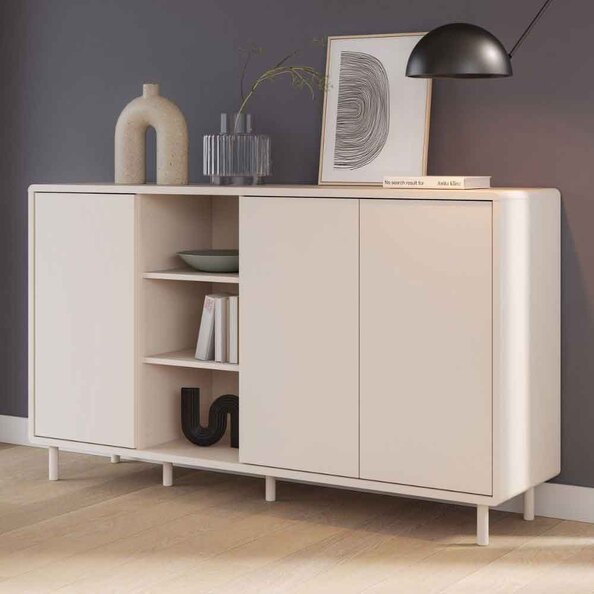 Plyna Wooden Sideboard with 3 Doors in Sand