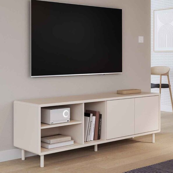 Plyna Wooden TV Stand with 2 Doors in Sand