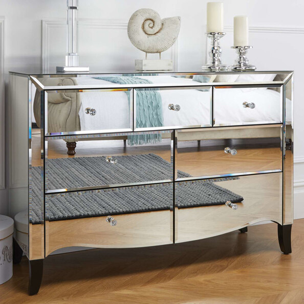 Polearm Mirrored Chest Of 7 Drawers In Silver