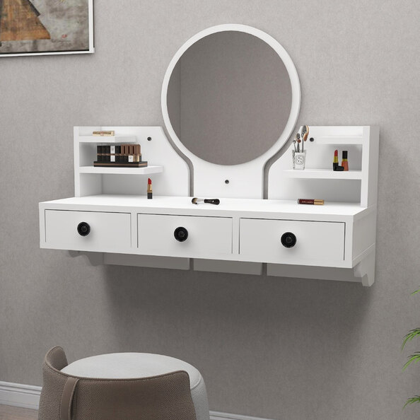 Polina Wooden Wall Mounted Dressing Table with Mirror in White