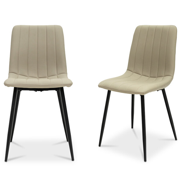 Pomel Stone Faux Leather Dining Chairs with Black Legs in Pair