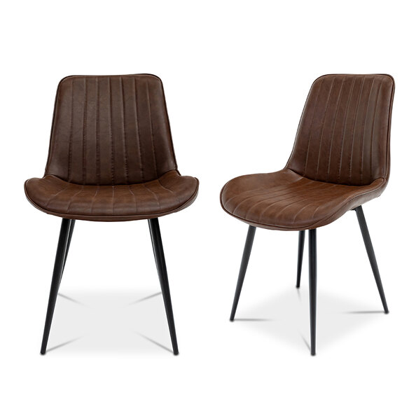 Pomia Tan Faux Leather Dining Chairs with Black Legs in Pair