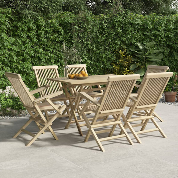 Ponoka Solid Wood Teak 7 Piece Garden Dining Set In Grey