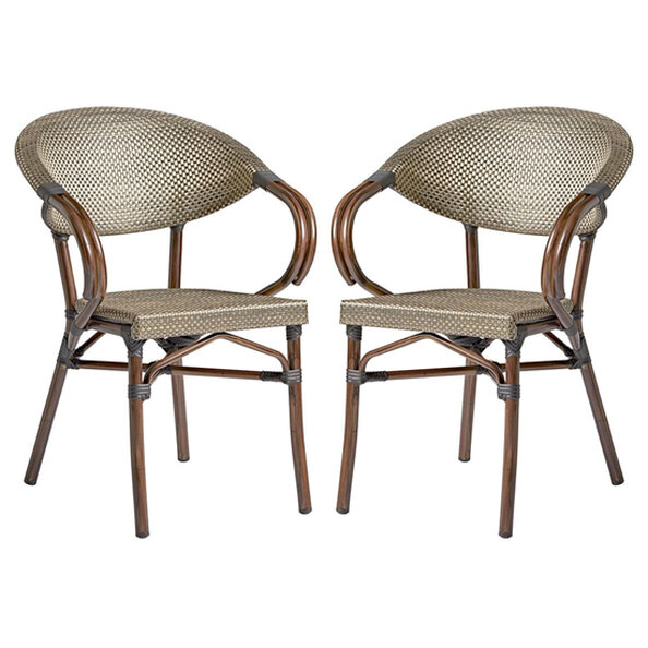 Ponte Outdoor Gold And Black Weave Stacking Armchairs In Pair