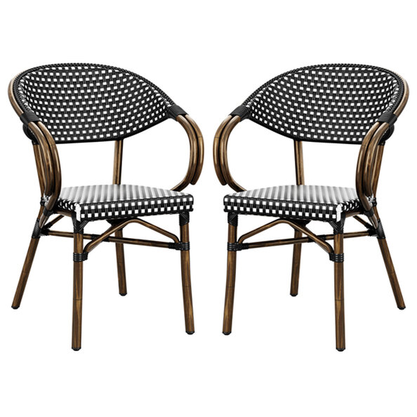 Ponte Outdoor White And Black Weave Stacking Armchairs In Pair