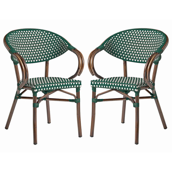Ponte Outdoor White And Green Weave Stacking Armchairs In Pair