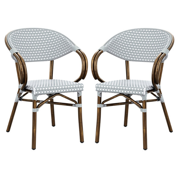 Ponte Outdoor White And Pacific Weave Stacking Armchairs In Pair