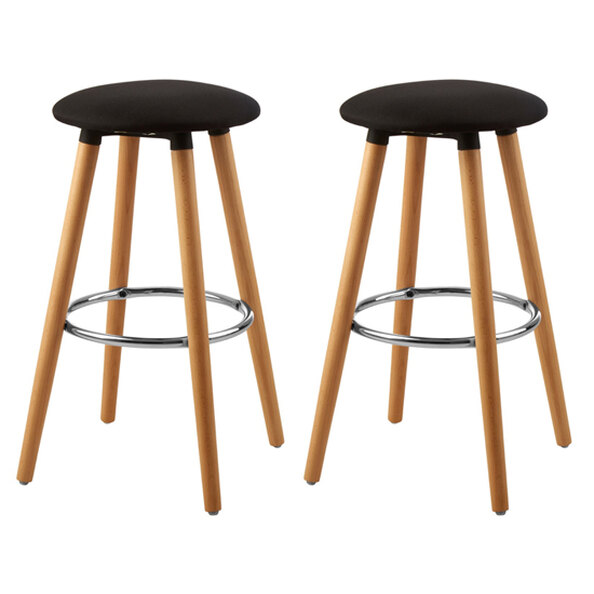 Porrima Black Fabric Round Seat Bar Stools In Pair