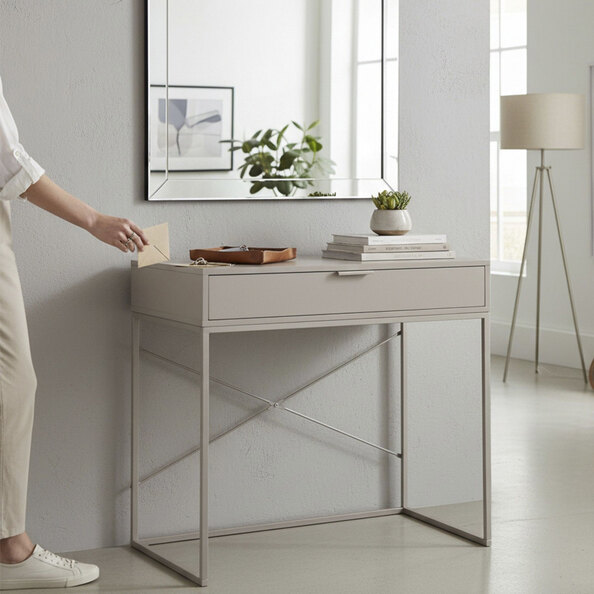 Portima Wooden Console Table with Cashmere Tubular Steel Frame in Grey