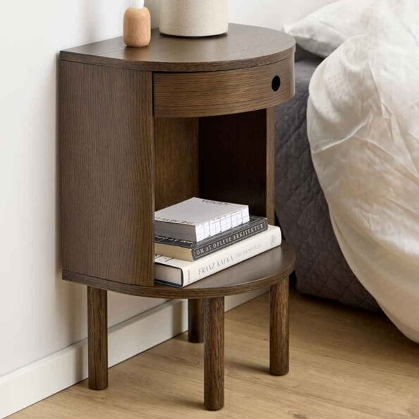 Pottstown Wooden Bedside Cabinet With 1 Drawer - Smoked Oak
