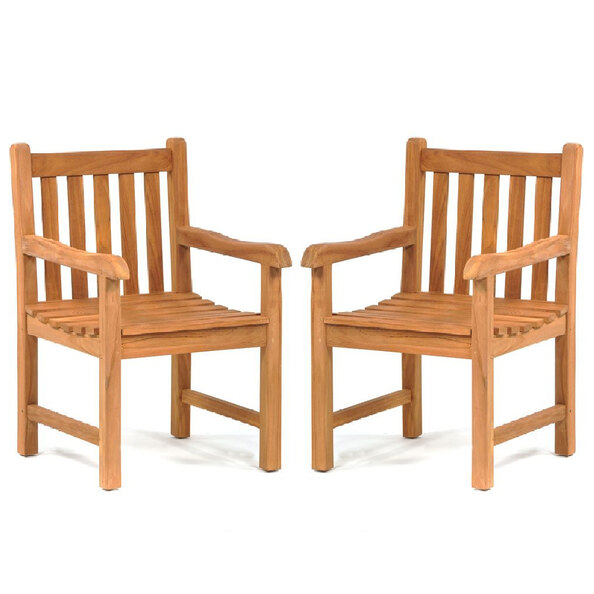 Prague Teak Wooden Outdoor Arm Chairs In Pair