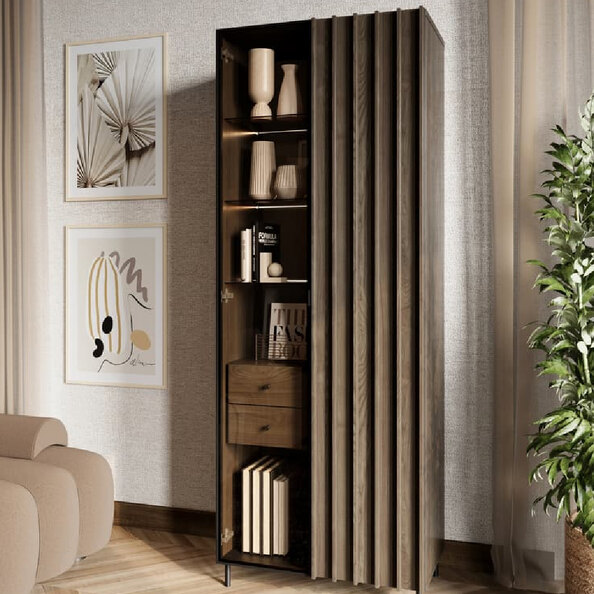 Prato Wooden Display Cabinet With 2 Doors In Portland Ash With LED