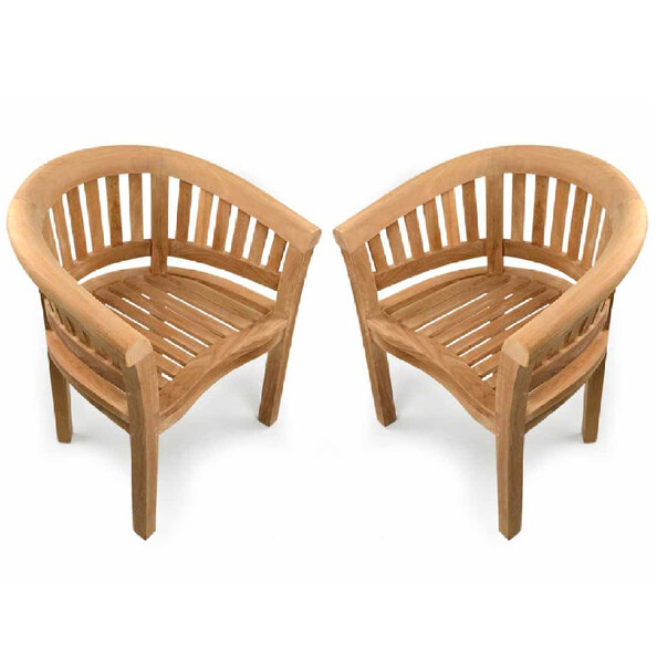 Prattville Teak Wooden Outdoor Arm Chairs In Pair
