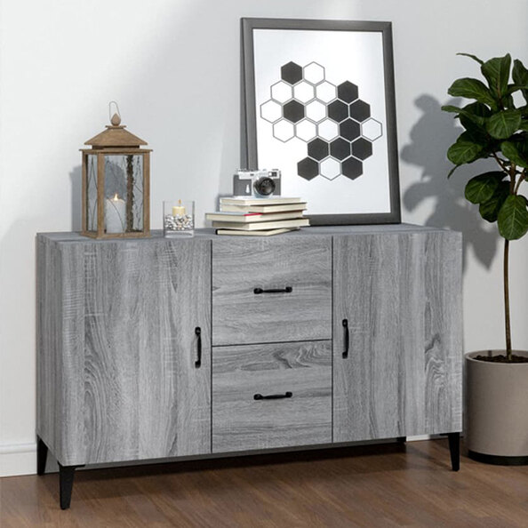 Precia Wooden Sideboard With 2 Door 2 Drawer In Grey Sonoma Oak