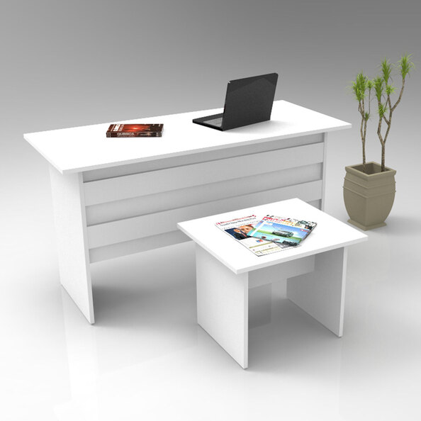 Prescott Wooden Computer Desk with Coffee Table Set in White