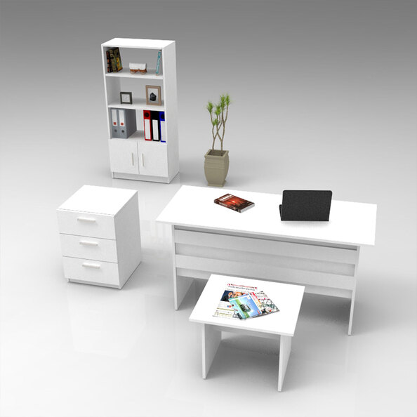 Prescott Wooden Executive Office Furniture Set with Bookcase in White