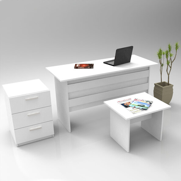Prescott Wooden Executive Office Furniture Set with Drawer Cabinet in White