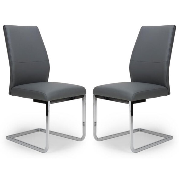 Prestina Grey Faux Leather Dining Chairs With Chrome Legs In Pair