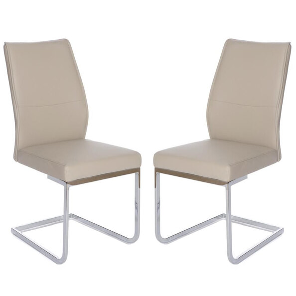 Prestina Taupe Faux Leather Dining Chairs With Chrome Legs In Pair