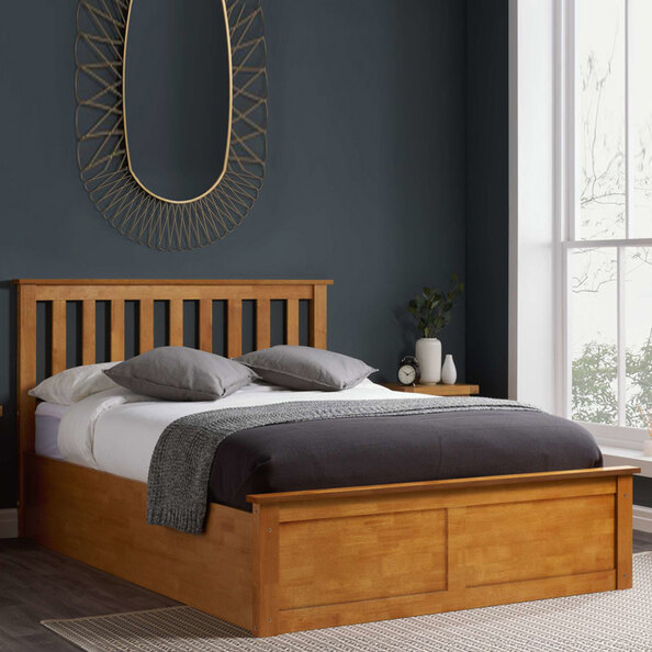 Preswick Wooden Ottoman Storage Double Bed in Oak