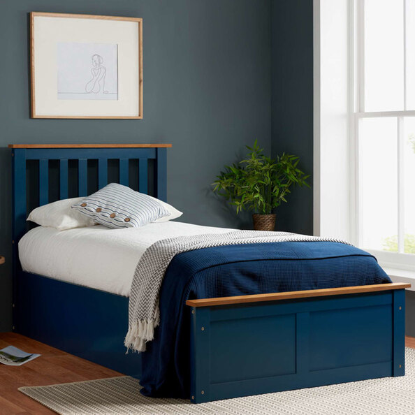 Preswick Wooden Ottoman Storage Single Bed in Navy Blue