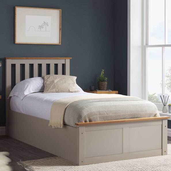 Preswick Wooden Ottoman Storage Single Bed in Pearl Grey