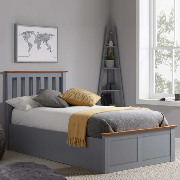 Preswick Wooden Ottoman Storage Single Bed in Stone Grey