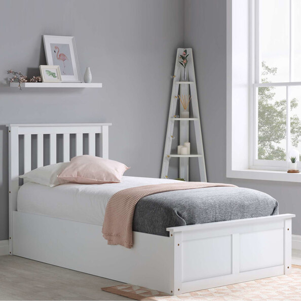 Preswick Wooden Ottoman Storage Single Bed in White